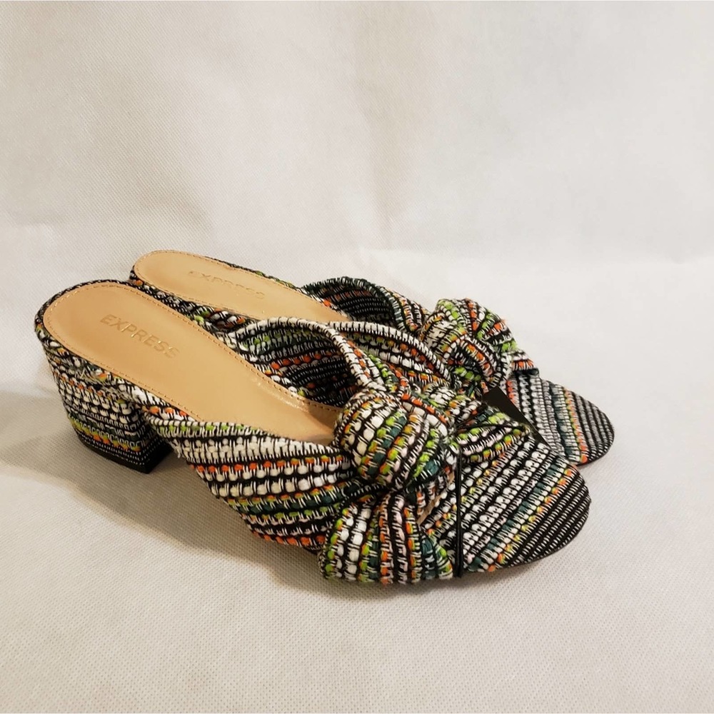 Express Multicolor Knotted Strap Block Heel Sandals